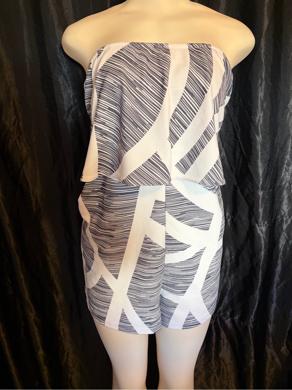 Strapless White and Navy Patterned Romper